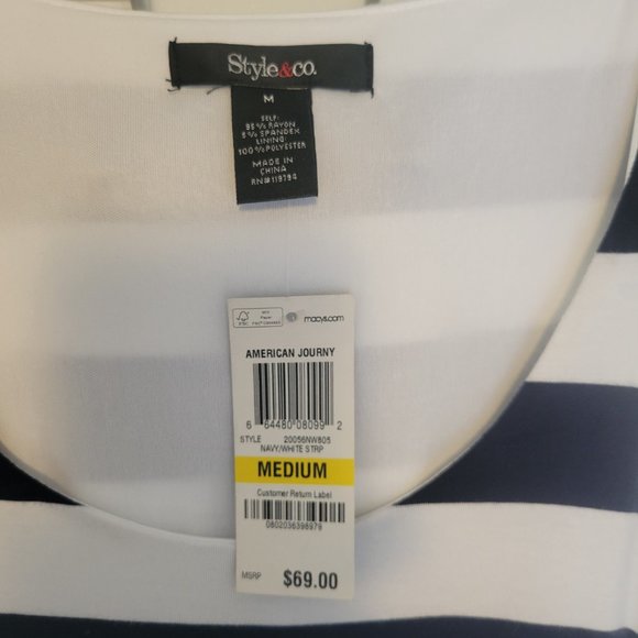 Style & Co Empire Waist Maxi Dress Navy Blue & White Women’s M - Picture 4 of 7